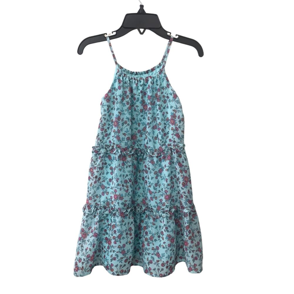 Toddler Girls Floral Dress 4T Spaghetti Strap Tiered Sundress Mint Green - Picture 2 of 8